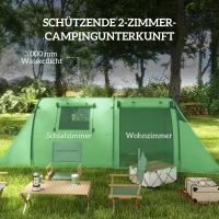 Outsunny Campingzelt für 3-4 Personen stabil wasserdicht Familienzelt mit Schlafzimmer Wohnzimmer 3000mm Wassersäule Dunkelgrün(m-4)