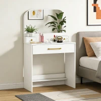 HOMCOM Make-uptafel met spiegel, compacte make-uptafel met 3 lades, Wit(m-8)