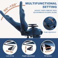 Chaise gaming avec repose-pieds, suédine synthétique respirante, réglable en hauteur avec vérin à gaz, pivotante, 70x70x135 cm, bleu