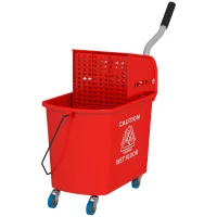 HOMCOM 20 L mopemmer met wringer en handgreep, mopemmer op wielen, kunststof, rood(m-10)