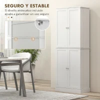 HOMCOM Armario Despensa de Cocina con 4 Puertas con Estantes Estantes Ajustables para Sala de Estar Comedor Blanco(m-6)