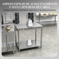 HOMCOM Mesa de Trabajo de Acero Inoxidable con 2 Estantes para Cocina Garaje Taller Carga 100 kg 90x60x86 cm Plata(m-5)