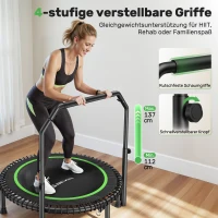 Rebounder-Trampolino per adulti, pieghevole, maniglione regolabile, pedane antiscivolo, 102x102x106 cm, Nero+Verde(m-7)