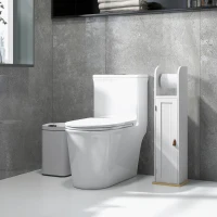 kleankin Columna de Baño Armario de Baño con Compartimento Abierto Puerta 2 Estantes Ajustables y Portarrollo 20x20x80 cm Blanco(m-10)