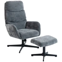 HOMCOM Gepolsterde fauteuil met voetenhocker, loungefauteuil met hoge rugleuning, metalen basis, voor woonkamer, slaapkamer, grijs(m-11)