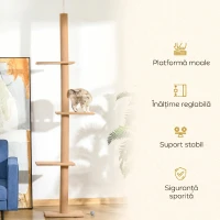 Pawhut Arbore Pisici 4 Niveluri – Fixare Reglabila la Tavan(m-7)