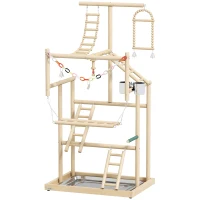 PawHut Parque de Juegos para Pájaros Soporte de Madera para Pájaros con Escaleras Columpio Cadena Bandeja Comederos(m-1)