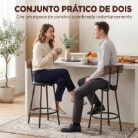 HOMCOM Conjunto 2 Bancos de Bar com Encosto e Apoio de Pés Estofados em PU 41x47x92 cm Preto(m-5)