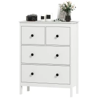 HOMCOM Dressoir met 4 Lades, voor Kleding & Beddengoed, Woonkamer, Slaapkamer, Gang, Spaanplaat, Wit(m-10)