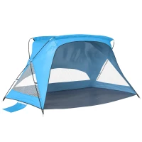 Outsunny Carpa de Playa para 2-3 Personas con Sacos de Arena, Puerta, Ventanas, UPF30+ Bolsa de Transporte Bolsillo Azul Cielo(m-1)