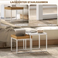 HOMCOM Moderne salontafel, Set van 2 bijzettafels, Voor kleine ruimtes, Vierkant, MDF, Metaal, Wit(m-5)