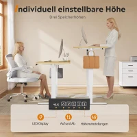 Bureau réglable en hauteur électrique, moteur silencieux avec mémoire 3 positions et système anti-collision, 120 × 60 cm, 120x60x72-118 cm, coloris chêne(m-8)