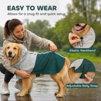 PawHut Dog Raincoat with Hood, Waterproof & Breathable Rain Jacket with Leash Hole, for Large Dogs, Green, L(m-6)