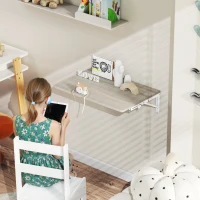 HOMCOM Wandklaptafel, 60x40 cm Klaptafel, Ruimtebesparend Zwevend Bureau met afgeronde hoeken, voor Homeoffice, Woonkamer, Slaapkamer, Keuken, Eiken(m-7)