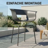 Outsunny Gartenstühle 4er Set ergonomisch Balkonstühle mit Ausschnittdesign Armlehne Wetterfest rostbeständig Dunkelgrau(m-7)