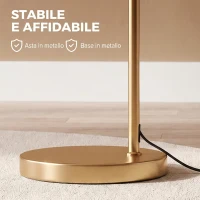 HOMCOM Lampada da Terra Moderna in Metallo e Paralume in Tessuto, Lampada da Lettura E27 47x37x153cm, Oro e Bianco(m-7)