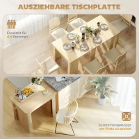 HOMCOM Eettafel, klaptafel, uitschuifbare keukentafel, eetkamertafel, spaanplaat, 60-180 x 85 x 75 cm, naturel(m-4)