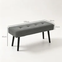 HOMCOM Gestoffeerde Bank met Ribstof, Bedbank met Metalen Poten, Schoenenbank 100 x 36 x 45 cm Grijs(m-3)
