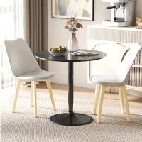 HOMCOM Eettafel voor 2 Personen, ronde Tafelblad Ø80 cm, MDF en Staal, antislip, Zwart, 75H cm(m-2)