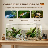 PawHut Acuario de Pecera 51 L Pecera de Cristal con Alfombrilla Protectora para Peces Camarones y Tortugas Transparente(m-6)