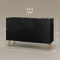 HOMCOM Sideboard Wohnzimmer, Hochglanz-Aufbewahrungsschrank, 3 Soft-Close-Türen und verstellbare Einlegeböden, 120x40x75cm, Schwarz(m-3)