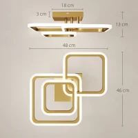 HOMCOM LED-plafondlamp 40W 4300LM 3500K/4500K/6000K plafondlamp 3-hoekige woonkamerlamp, 48 x 46 x 13 cm, goud(m-3)