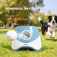 PawHut Automatic Dog Ball Launcher with 5 ETPU Balls 5.8 cm, 3 Distance Settings 6/10/14 m, Blue(m-6)