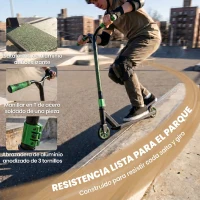 SPORTNOW Scooter Acrobático para Trucos Patinete Freestyle con Rodamientos ABEC-9 Ruedas 120 mm Giro 360° para Skatepark Verde(m-4)