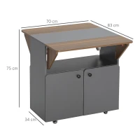 HOMCOM Klaptafel Rollenkast, twee klapbare tafelzijden, kastvak, 4 wielen, Lichtgrijs + Donkerbruin, 70 x 83 x 75cm(m-3)