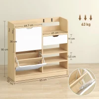 HOMCOM Schoenenrek voor hal, schoenenkast met klapladen, open planken, 4 haken, voor tot 14 paar schoenen, Wit(m-3)
