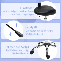 HOMCOM Rollhocker met hoogteverstelbare zitting 51-67 cm en rugleuning, voor massagestudio, tattoo, kliniek, spa, zwart(m-6)