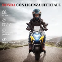 AIYAPLAY Moto Elettrica per Bambini 3-6 Anni Licenza Honda, 12V Doppi Motori, Rotelle, 3 km/h, Max 30kg, Giallo(m-4)