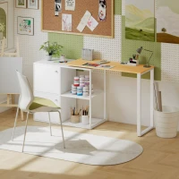 HOMCOM L-vormig bureau, 360° draaibaar hoekbureau met 2 bergkasten, 2 open planken, computertafel voor kleine ruimtes, studeerkamer, woonkamer, 150x40x75 cm, Wit(m-7)