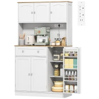HOMCOM 173 cm Tall Kitchen Cupboard with Charging Station, Pantry Storage Cabinet with Adjustable Shelves and 5 Door Racks(m-15)
