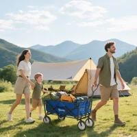 Outsunny Bollerwagen Handwagen mit faltbar Bremsen Verstellbarem Griff 68 KG Belastbar für Garten Einkauf Shopping(m-2)