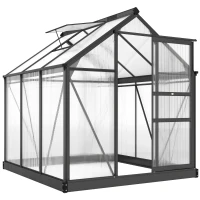 Outsunny Gewächshaus Aluminium 3,65m² 190x192x201cm mit Fundament Dachfenster Schiebetür 4 mm Platten, UV-beständig(m-1)
