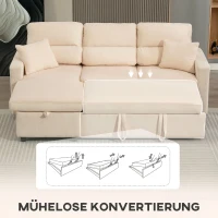 HOMCOM Verstelbare slaapbank, L-vormige gastslaapbank met slaapfunctie, opbergruimte, kussens, voor woonkamer, logeerkamer, Beige(m-5)