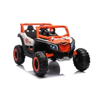 12V Veicolo elettrico per bambini, 2 posti, ammortizzazione anteriore/posteriore e funzione a dondolo, 111x70x63 cm, bianco+arancione chiaro(m-14)