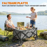 Outsunny Bollerwagen, klappbar, 5 Seitentaschen, einziehbare Griff, bis 120 kg, Stahl, dunkelgrau, 100 x 55 x 93 cm(m-7)