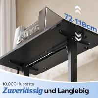 Bureau électrique réglable en hauteur, moteur silencieux avec mémoire 3 positions et système anti-collision, 120L × 60l cm, 120x60x72-118 cm, Noir(m-3)