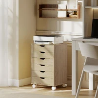 HOMCOM 6 Drawer Vertical File Cabinet, Mobile Filing Cabinet with Quiet Drawers and Wheels with 2 Brakes, Oak Wood Effect(m-10)