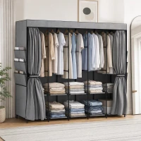 HOMCOM Dulap textil cu 5 bare 5 rafturi 6 buzunare laterale Cremallera Marco de Acero 212x45x167 cm Gris(m-2)