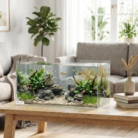 PawHut Acuario de Pecera 51 L Pecera de Cristal con Alfombrilla Protectora para Peces Camarones y Tortugas Transparente(m-2)