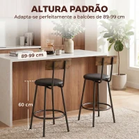 HOMCOM Conjunto 2 Bancos de Bar com Encosto e Apoio de Pés Estofados em PU 41x47x92 cm Preto(m-6)