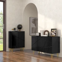 HOMCOM Sideboard Wohnzimmer, Hochglanz-Aufbewahrungsschrank, 3 Soft-Close-Türen und verstellbare Einlegeböden, 120x40x75cm, Schwarz(m-2)
