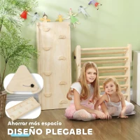 AIYAPLAY Triángulo de Escalada de Madera 3 en 1 con Rampa para Deslizarse o Escalar 147x64,5x63 cm Natural(m-7)
