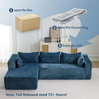 Canapé d'angle modulable en L avec méridienne, gain de place, design minimaliste, assise profonde, 279x179x83 cm, Bleu(m-7)
