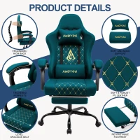 Sedia da gaming con poggiapiedi, cuscino morbido per nuca e lombare, cuscini di supporto rimovibili, 60x60x122 cm, blu marino(m-3)