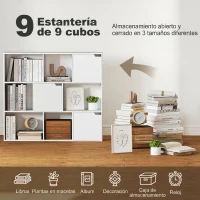HOMCOM Librería de 3 Niveles con 9 Cubos 3 Puertas y 6 Compartimentos Abiertos 106x24x95 cm Blanco(m-4)