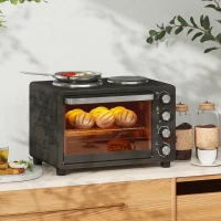HOMCOM Forno Elétrico de Bancada 28L 2600W com Placas de Cozedura, Temperatura Ajustável, Temporizador e Tabuleiro, Preto(m-2)